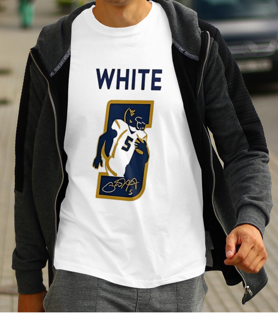 West Virginia Mountaineers Pat White Number 5 Signature 2026 T-Shirt