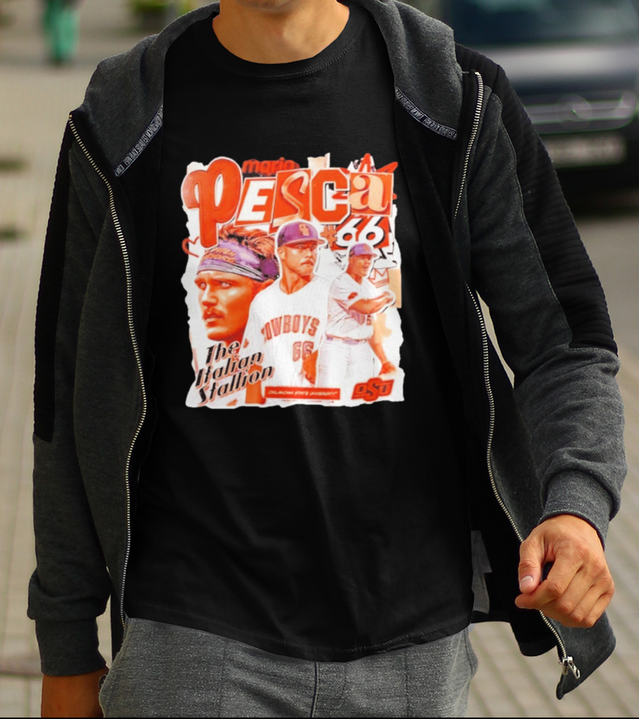 Mario Pesca 66 Oklahoma State Cowboys The Italian Stallion OSU Baseball T-Shirt