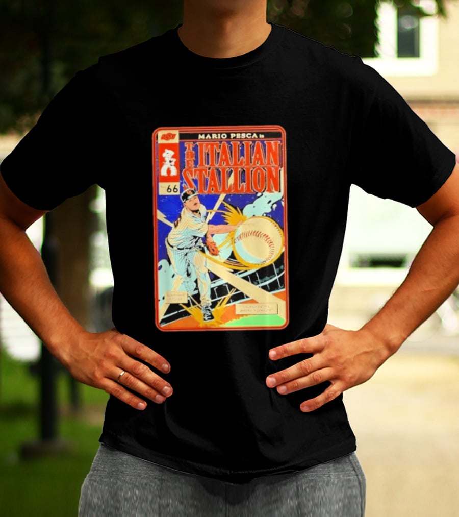 Mario Pesca The Italian Stallion Comic No 66 Oklahoma State Cowboys Baseball T-Shirt