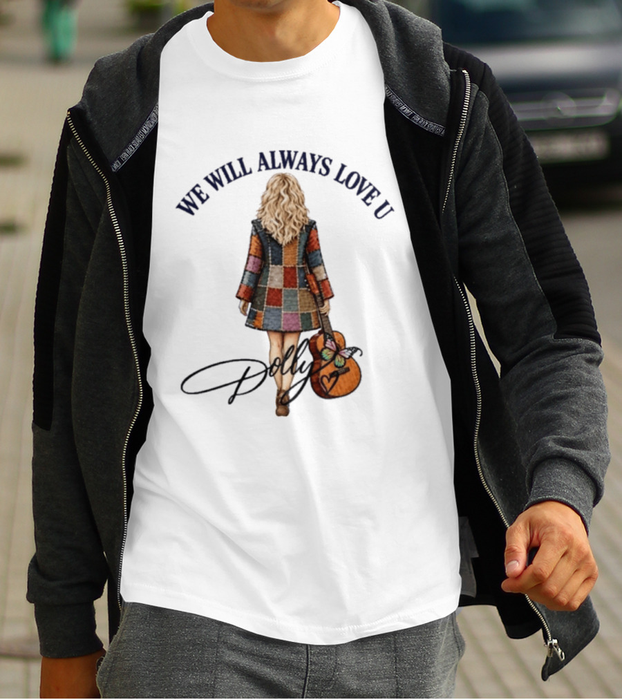We Will Always Love U Dolly Retro Patchwork Guitar T-Shirt