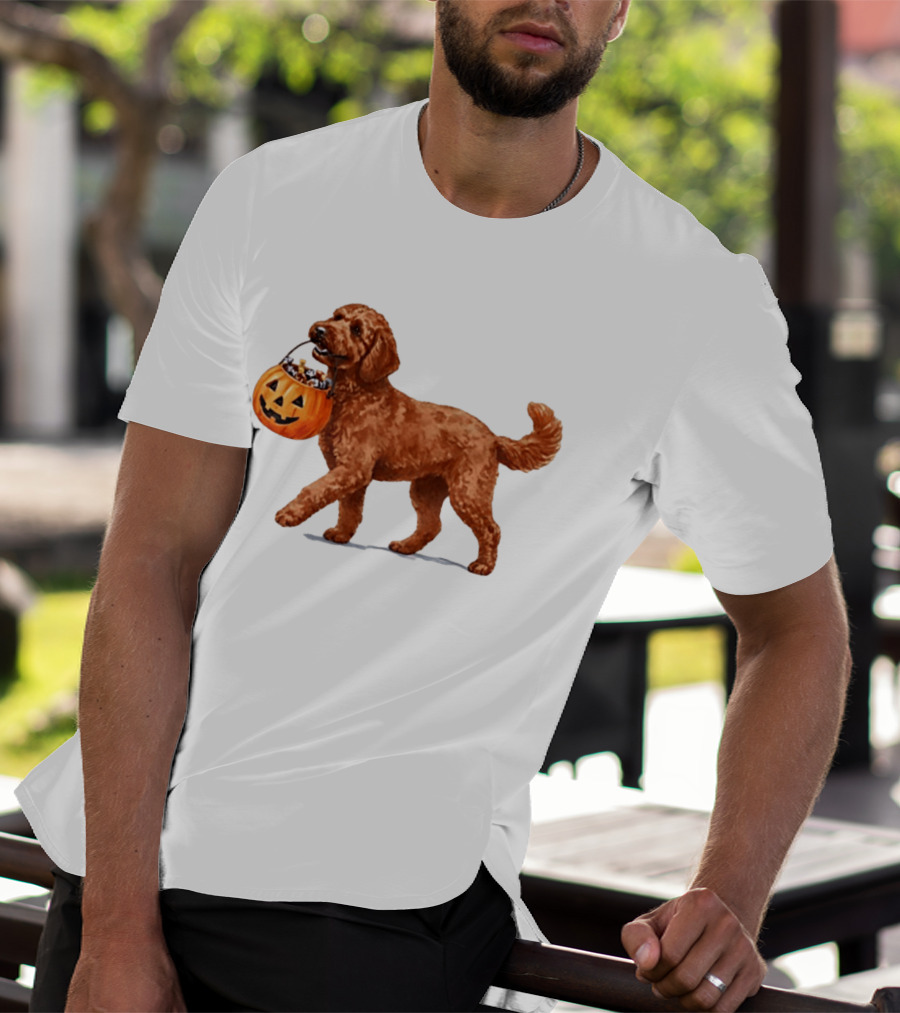 Goldendoodle Halloween Spooky Dog 2026 Pumpkin Treat Bucket T-Shirt