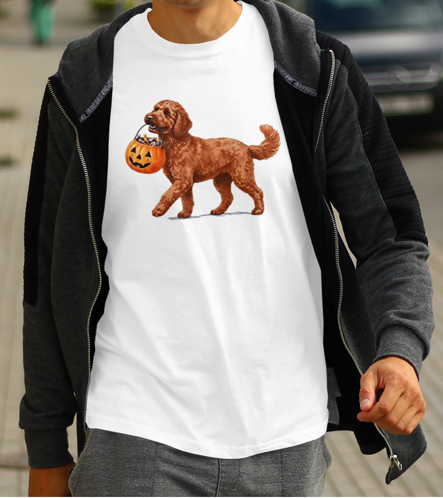 Goldendoodle Halloween Spooky Dog 2026 Pumpkin Treat Bucket T-Shirt