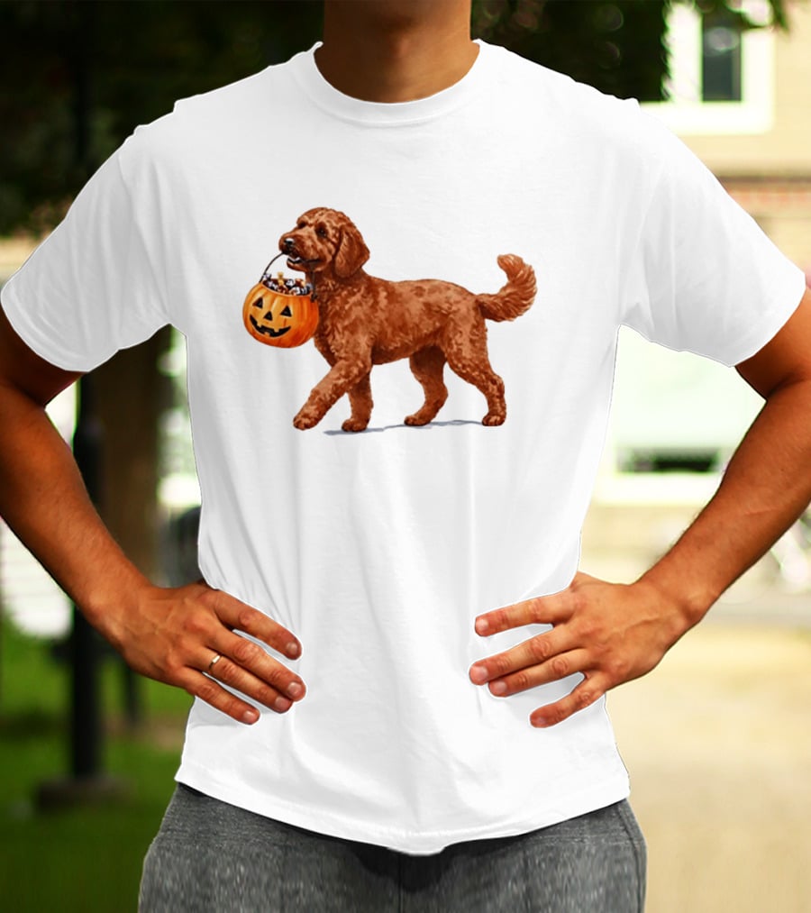 Goldendoodle Halloween Spooky Dog 2026 Pumpkin Treat Bucket T-Shirt