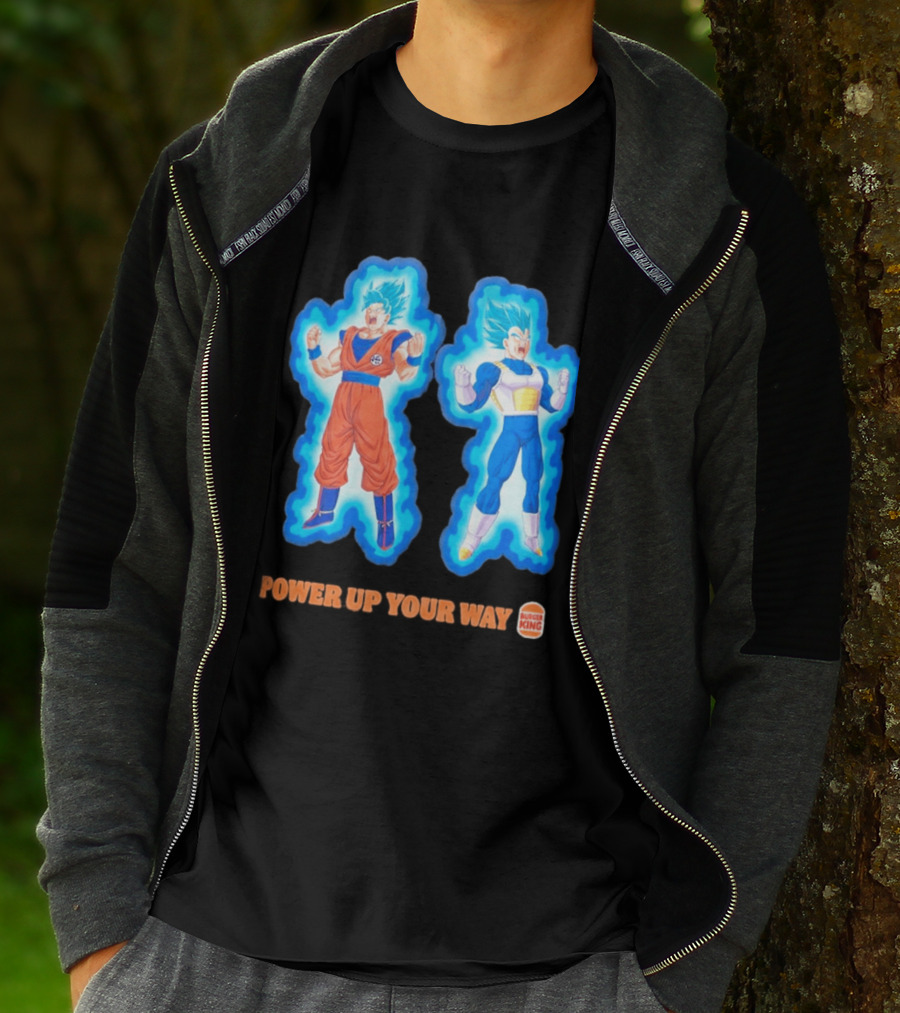 Burger King Dragon Ball Super Power Up Your Way Collaboration Featuring Iconic Saiyan Characters T-Shirt