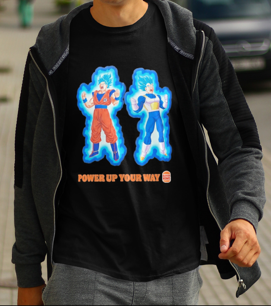 Burger King Dragon Ball Super Power Up Your Way Collaboration Featuring Iconic Saiyan Characters T-Shirt