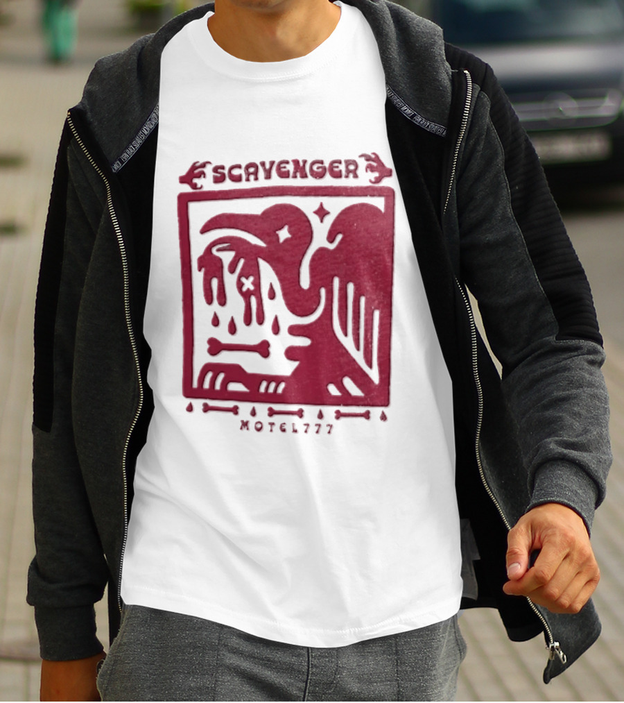 Scavenger Motel 777 Bird Design With Bones And Droplets T-Shirt