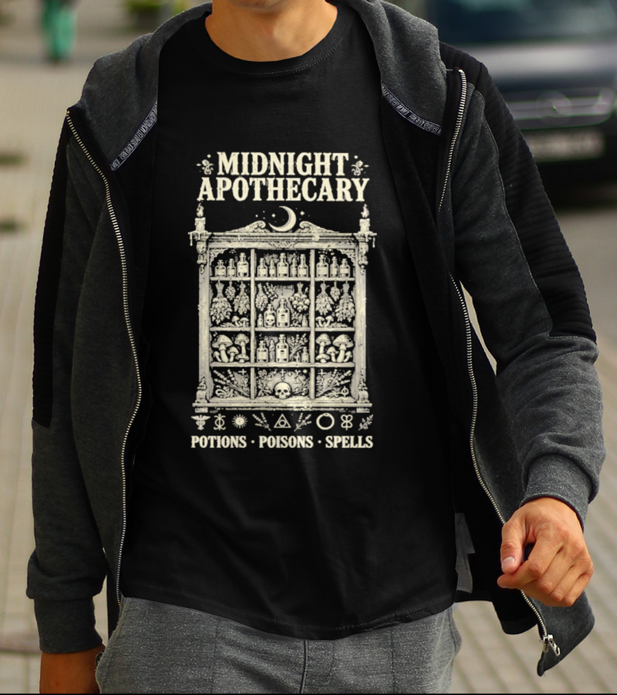 Midnight Apothecary Potions Poisons Spells Halloween Witch T-Shirt