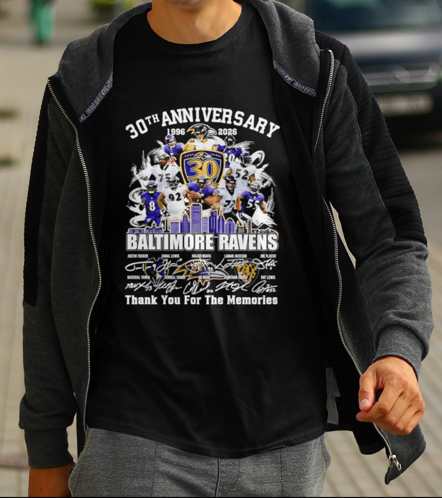 30th Anniversary Baltimore Ravens 1996 2026 Thank You For The Memories Signatures T-Shirt