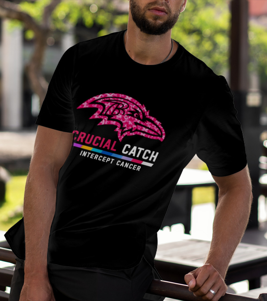 Baltimore Ravens Crucial Catch Intercept Cancer 2026 Pink Awareness Campaign T-Shirt