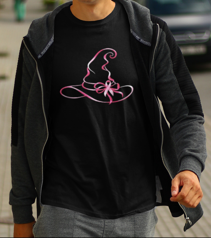 Breast Cancer Awareness Pink Ribbon Witch Hat T-Shirt