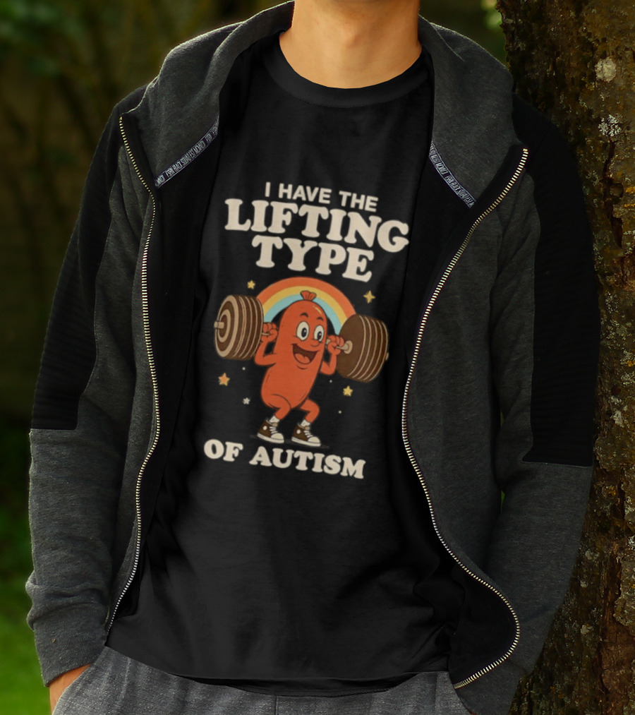 I Have The Lifting Type Of Autism Weightlifting Rainbow Cartoon Barbell Stars T-Shirt