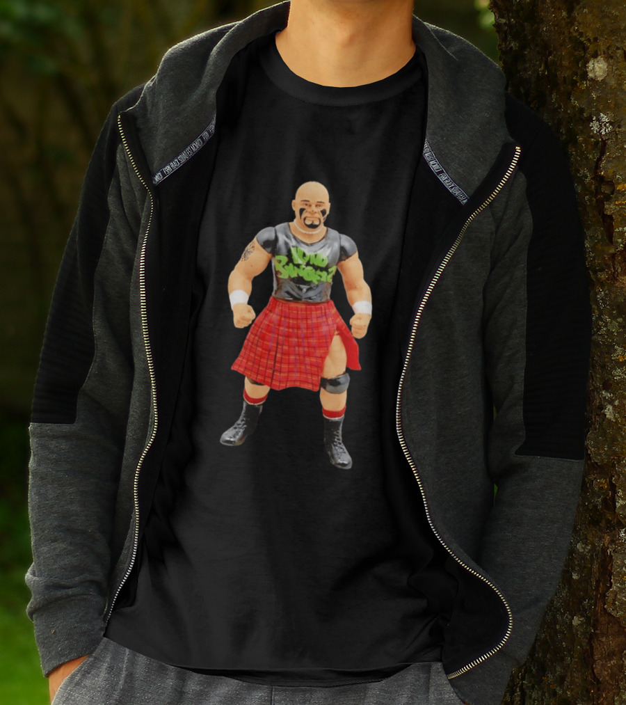 Loud Knockers Wrestling Figure In Red Plaid Skirt T-Shirt
