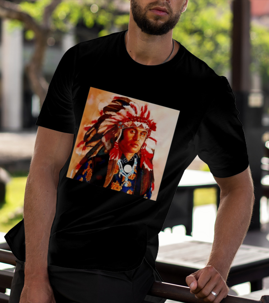 Chief Kirk Native American Indigenous Headdress And Traditional Attire T-Shirt