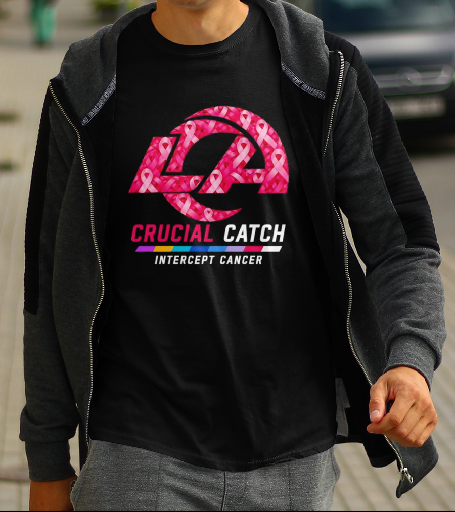Los Angeles Rams Crucial Catch Intercept Cancer Pink Ribbon Awareness 2026 T-Shirt