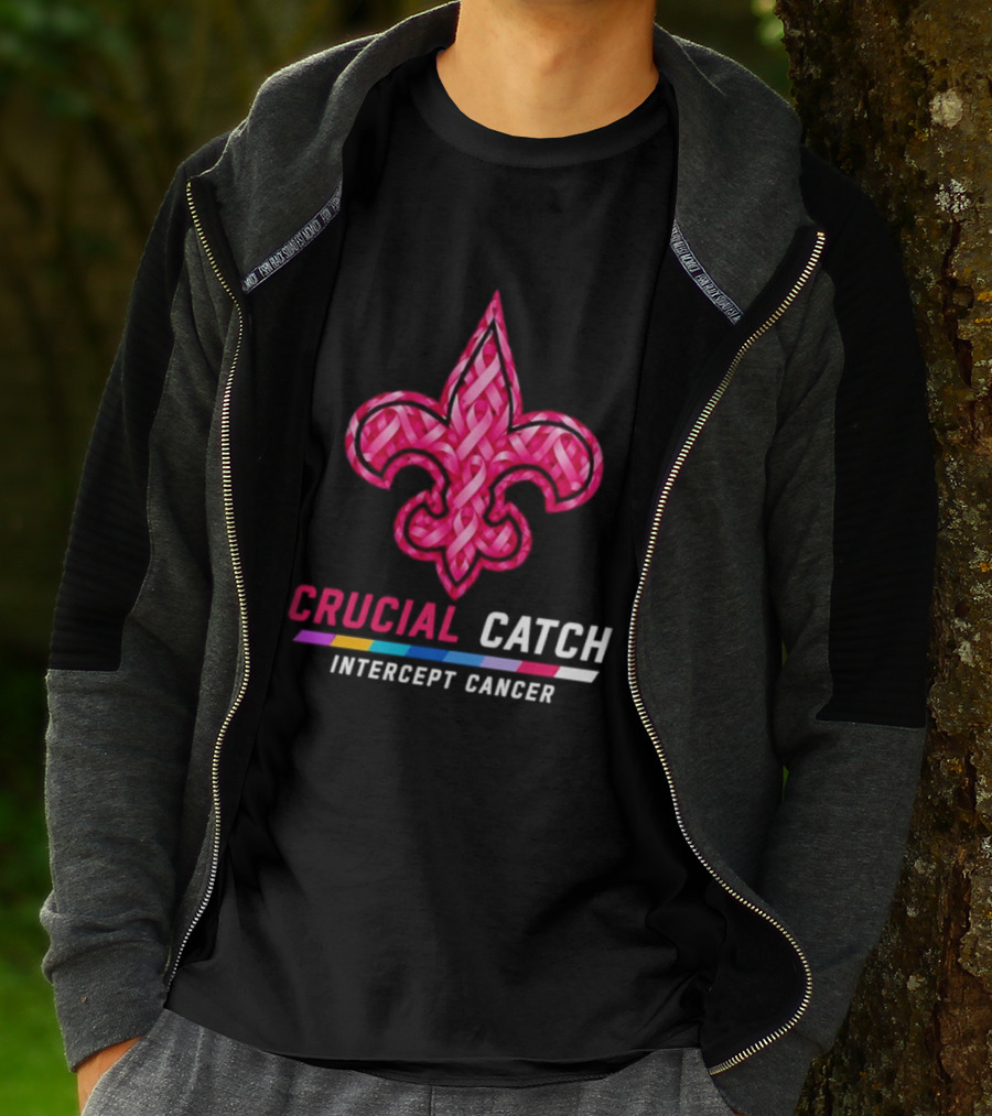New Orleans Saints Fleur De Lis Crucial Catch Intercept Cancer 2026 T-Shirt