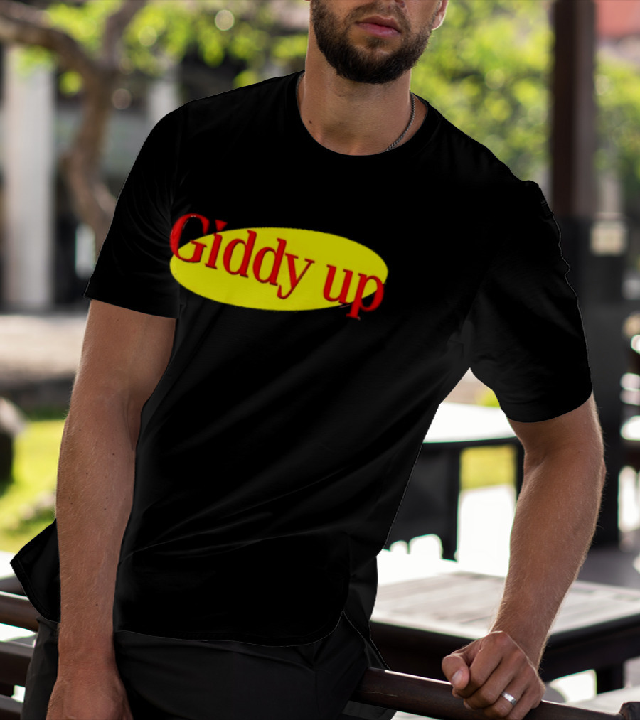 Giddy Up Bold Red Text On Yellow Oval T-Shirt