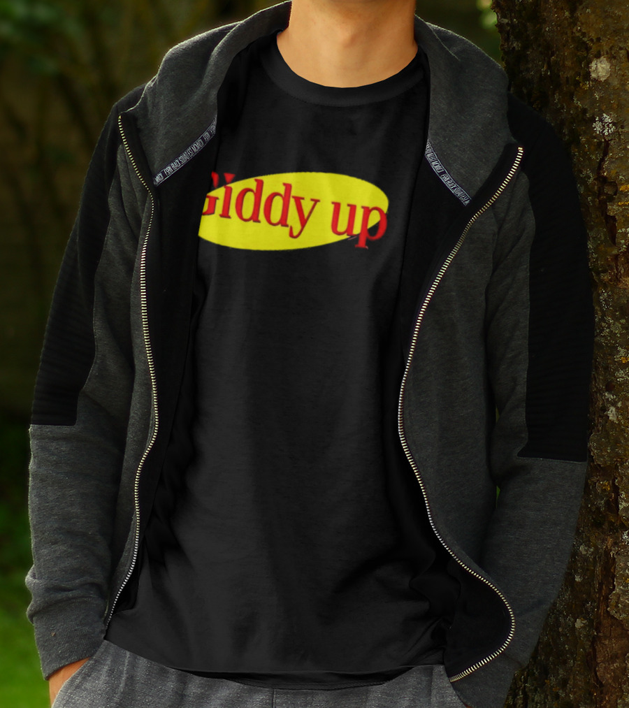 Giddy Up Bold Red Text On Yellow Oval T-Shirt