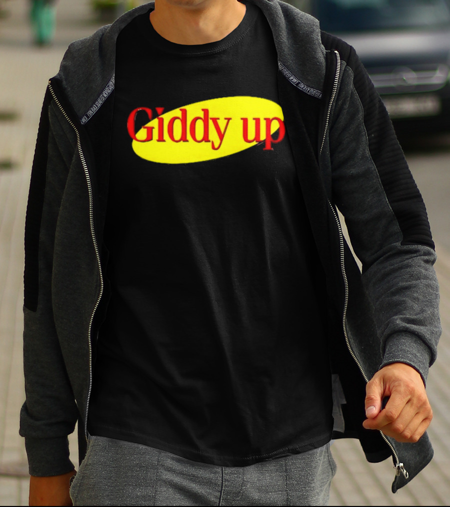 Giddy Up Bold Red Text On Yellow Oval T-Shirt