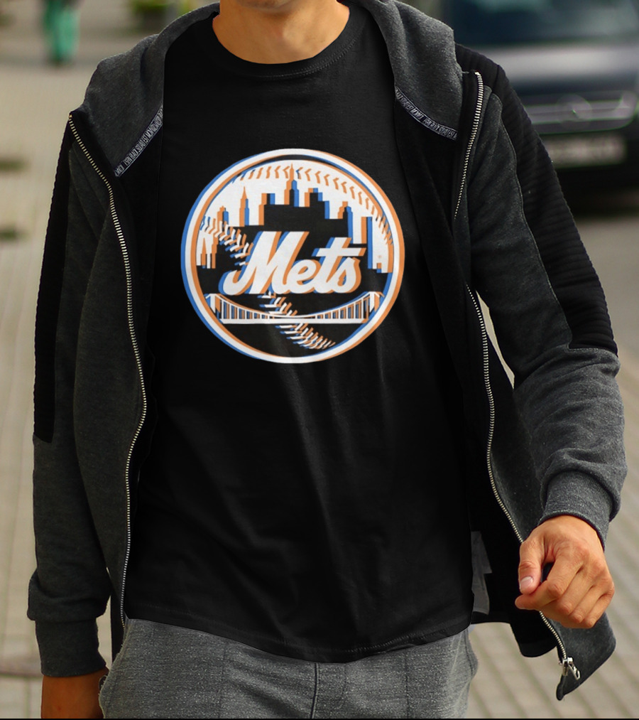 New York Mets Glitch 2026 MLB Season Skyline Bridge Baseball T-Shirt