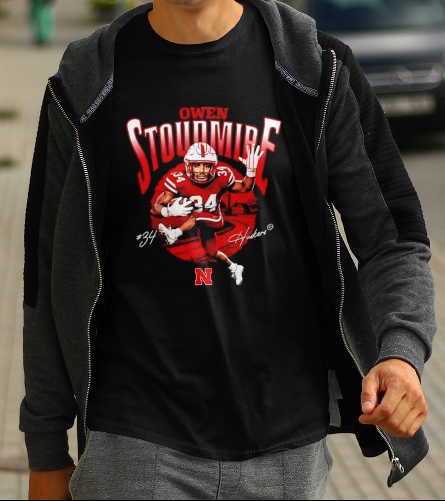 Owen Stoudmire 34 Nebraska Cornhuskers Football Player Caricature Huskers Signature T-Shirt