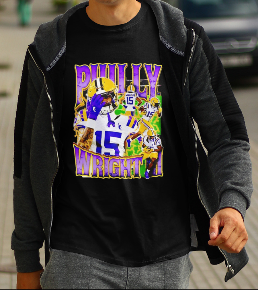 Philly Wright III LSU Tigers Football Number 15 Bayou NCAA Player T-Shirt