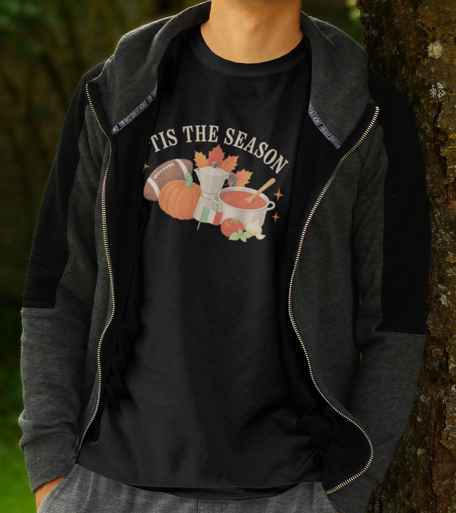 Tis The Season Football Pumpkin Coffee Tomato Sauce Italian Flag Cooker T-Shirt