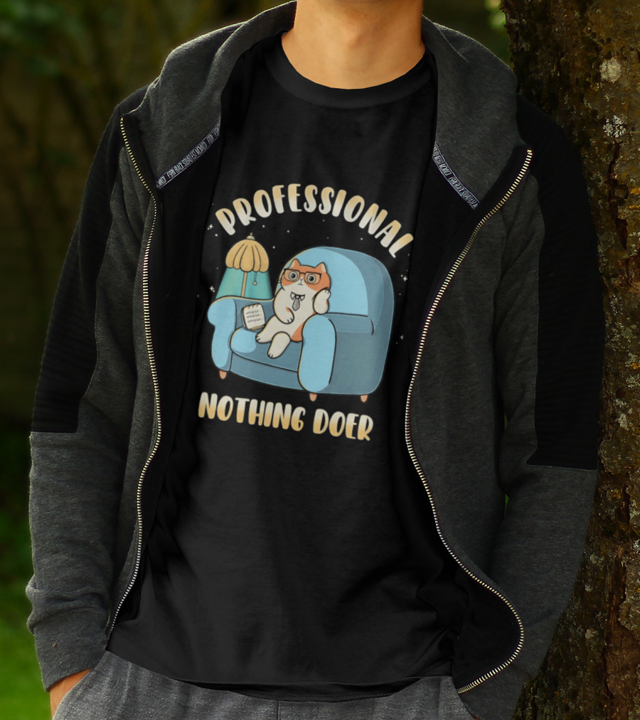 Professional Nothing Doer Cat Relaxing With Book And Lamp T-Shirt