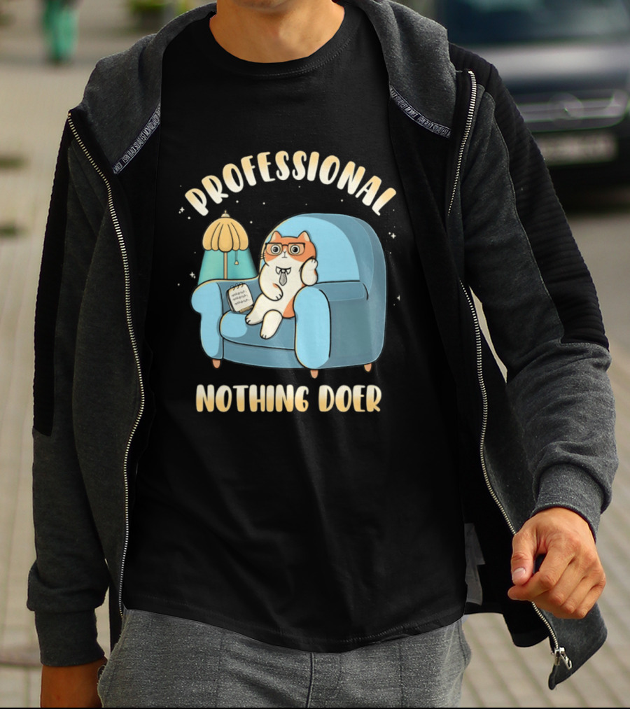 Professional Nothing Doer Cat Relaxing With Book And Lamp T-Shirt
