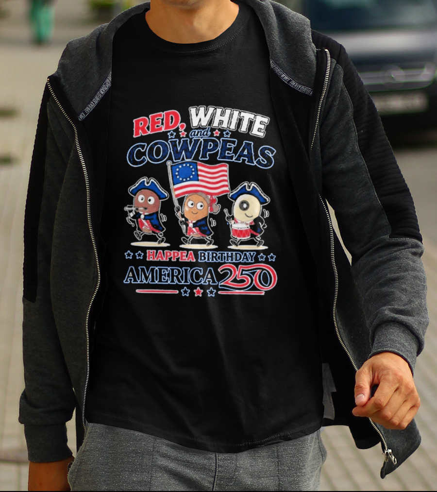 Happea Birthday America 250 Red White Cowpeas Patriots Celebration T-Shirt