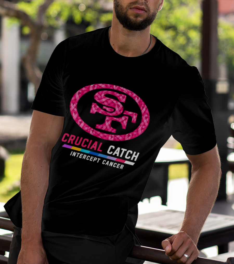 San Francisco 49ers 2026 Crucial Catch Intercept Cancer Pink Ribbon T-Shirt