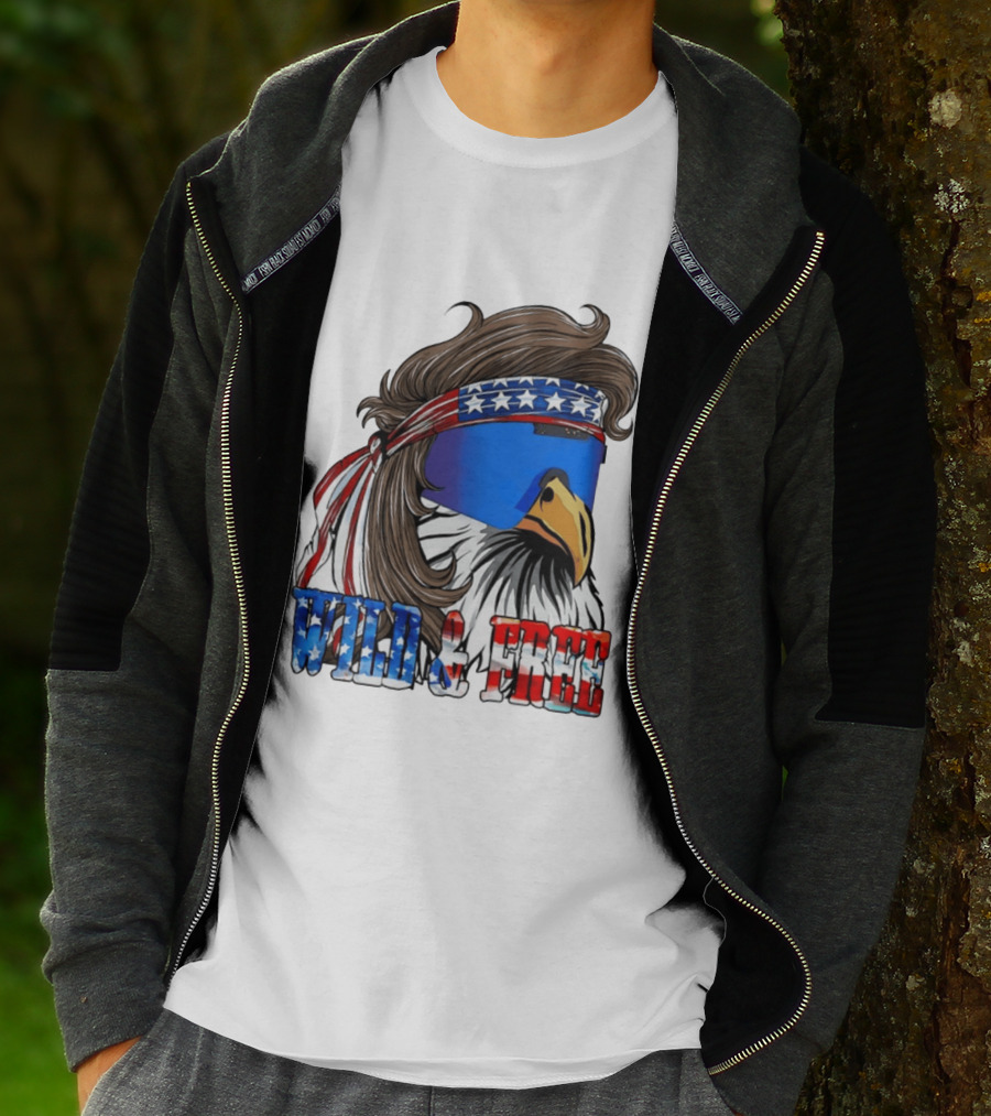 Wild And Free Bald Eagle USA Flag Bandana And Sunglasses T-Shirt