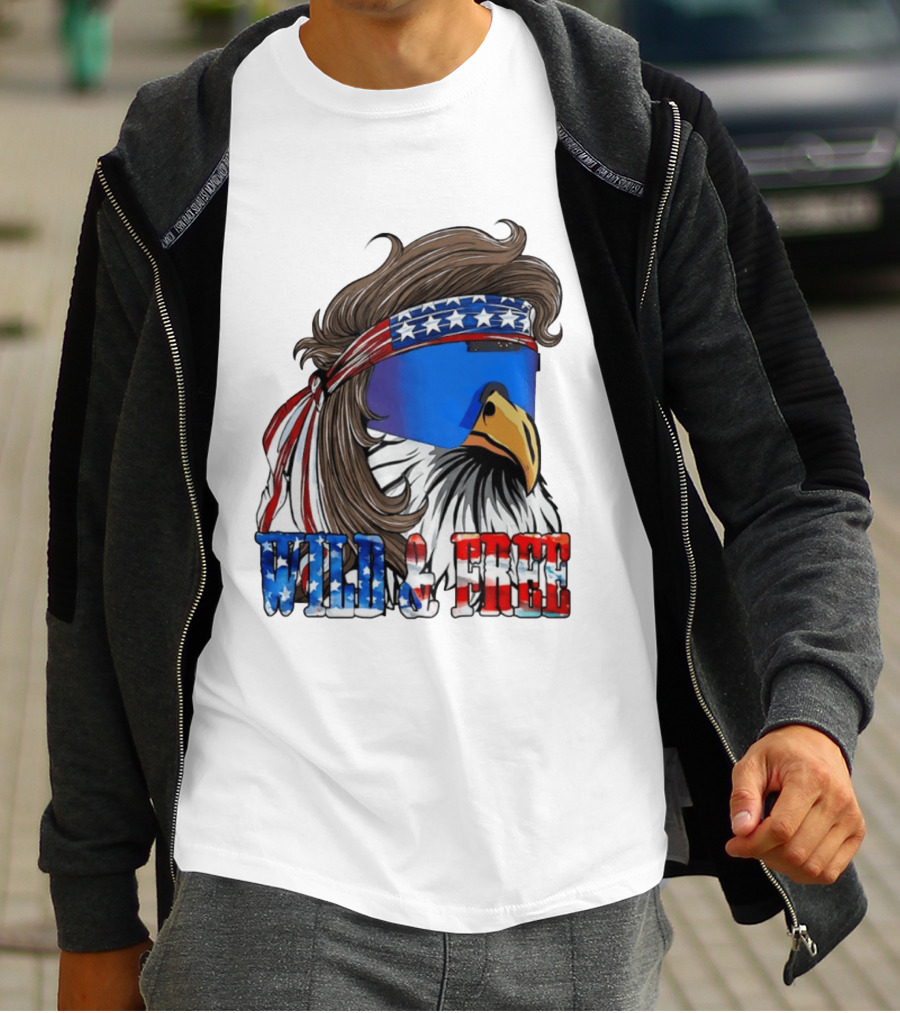 Wild And Free Bald Eagle USA Flag Bandana And Sunglasses T-Shirt