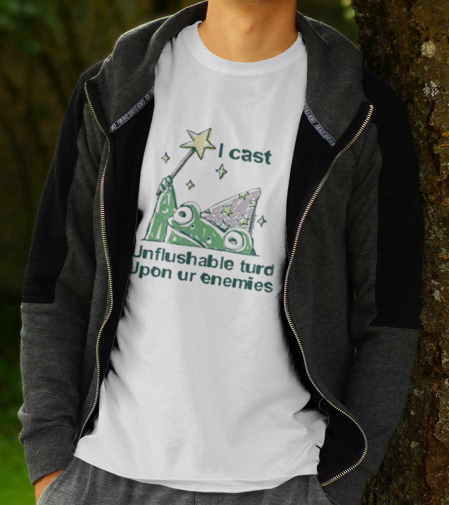 I Cast Unflushable Turd Wizard Frog Hat Enemies Magic Stars T-Shirt