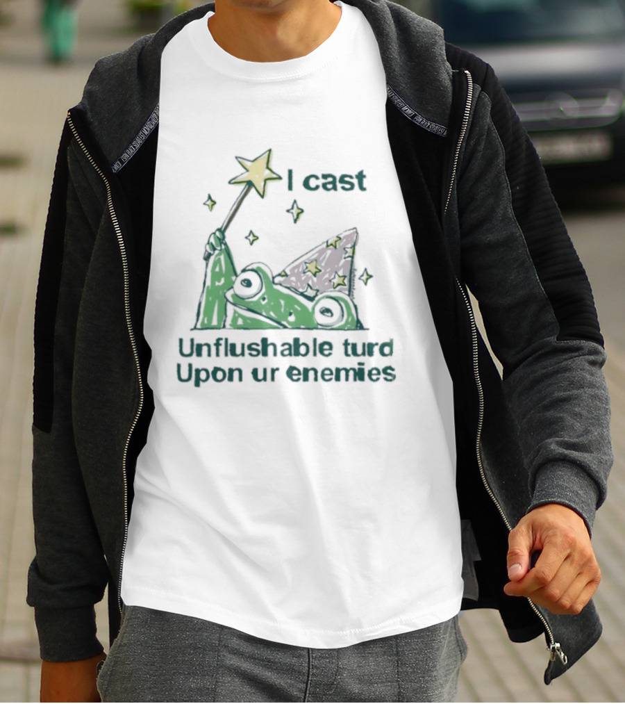 I Cast Unflushable Turd Wizard Frog Hat Enemies Magic Stars T-Shirt
