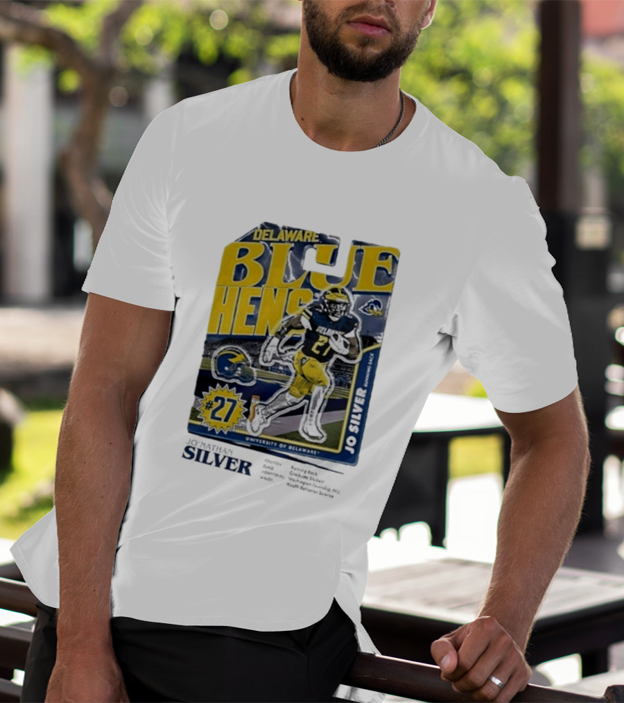 Delaware Blue Hens Jo Silver #27 University Of Delaware Football T-Shirt