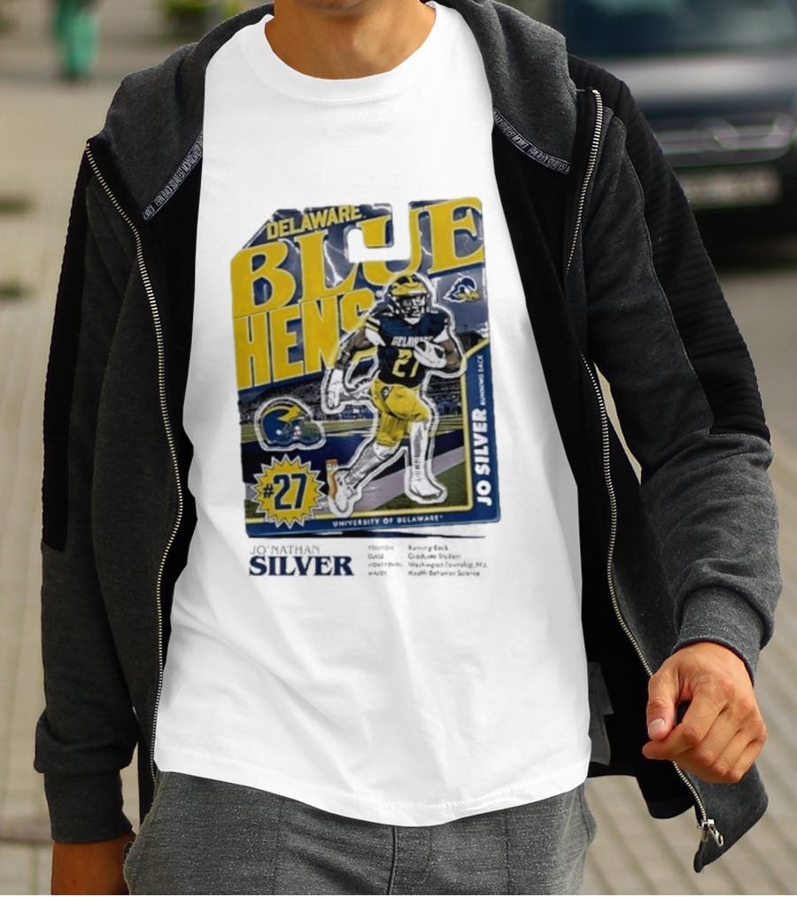 Delaware Blue Hens Jo Silver #27 University Of Delaware Football T-Shirt