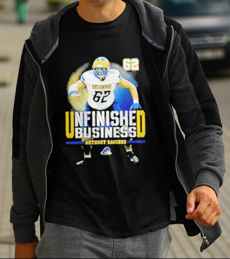 Delaware Blue Hens Football Anthony Caccese 62 Unfinished Business T-Shirt