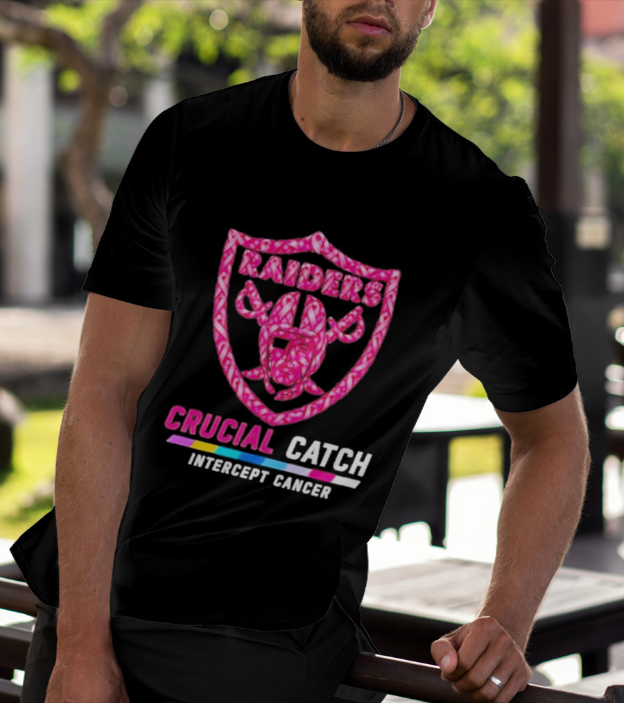 Las Vegas Raiders Crucial Catch Intercept Cancer Pink Ribbon Logo 2026 T-Shirt