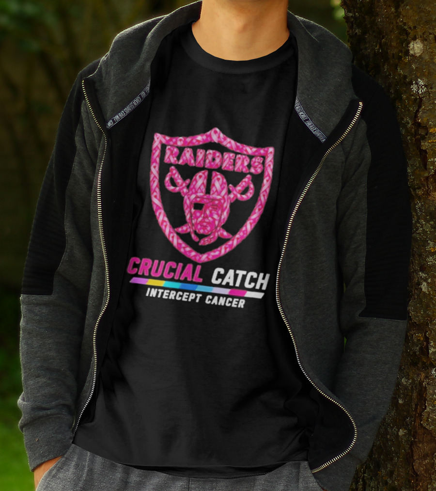 Las Vegas Raiders Crucial Catch Intercept Cancer Pink Ribbon Logo 2026 T-Shirt