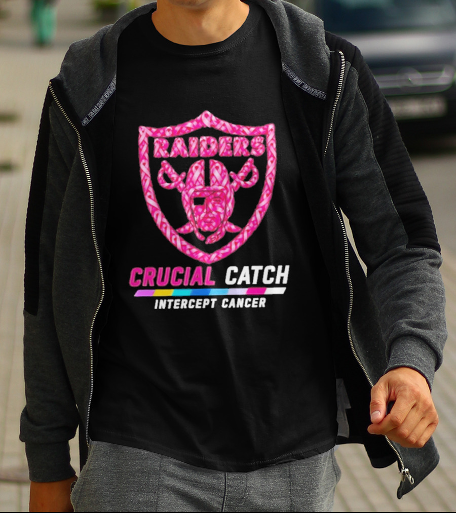 Las Vegas Raiders Crucial Catch Intercept Cancer Pink Ribbon Logo 2026 T-Shirt