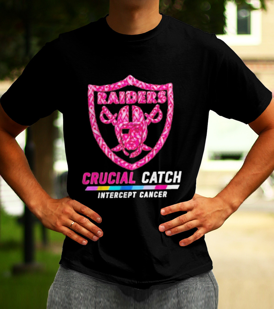 Las Vegas Raiders Crucial Catch Intercept Cancer Pink Ribbon Logo 2026 T-Shirt