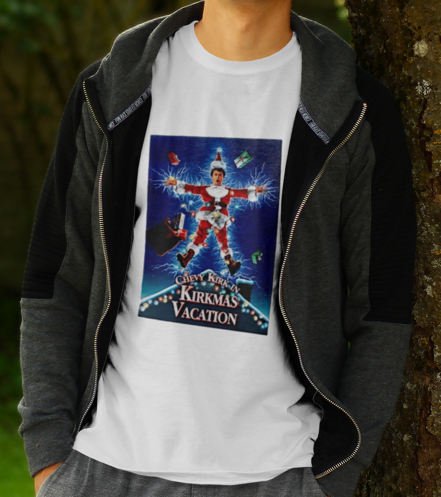 Chevy Kirk In Kirkmas Vacation Christmas Presents Lights Santa Suit Explosion T-Shirt
