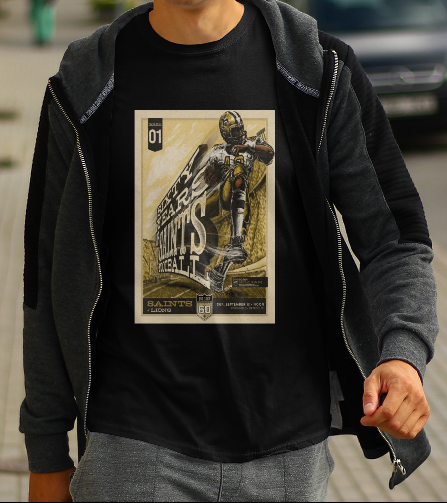 New Orleans Saints Vs Detroit Lions 60th Anniversary John Gilliam Tribute September 13 2026 Ford Field T-Shirt