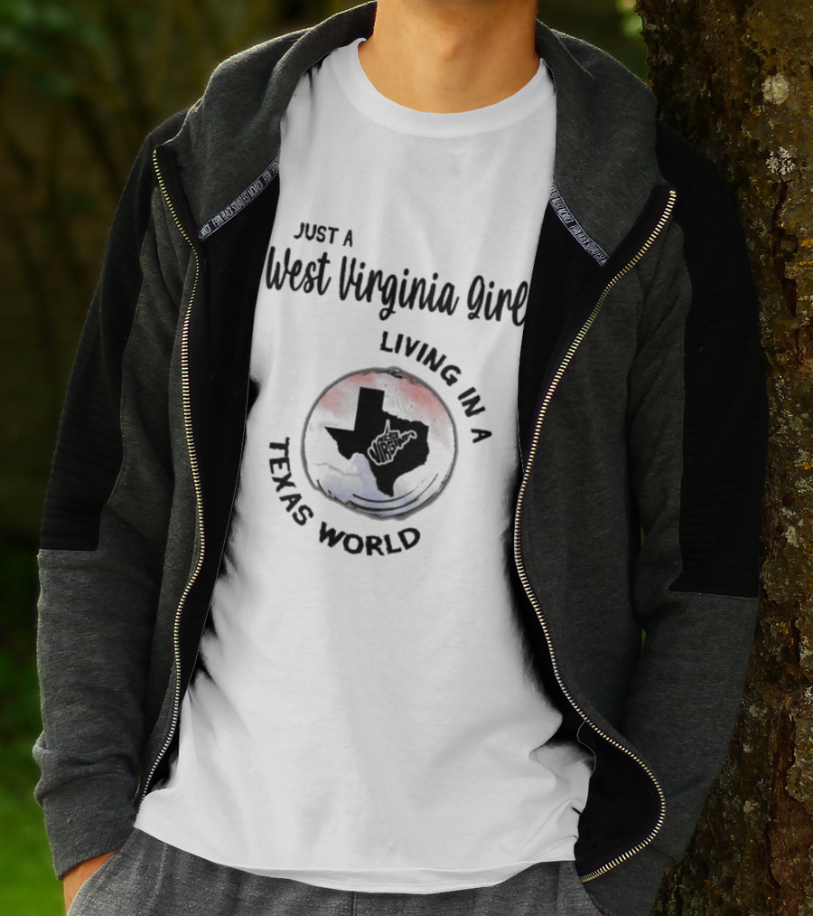 Just A West Virginia Girl Living In A Texas World Red Blue Map T-Shirt
