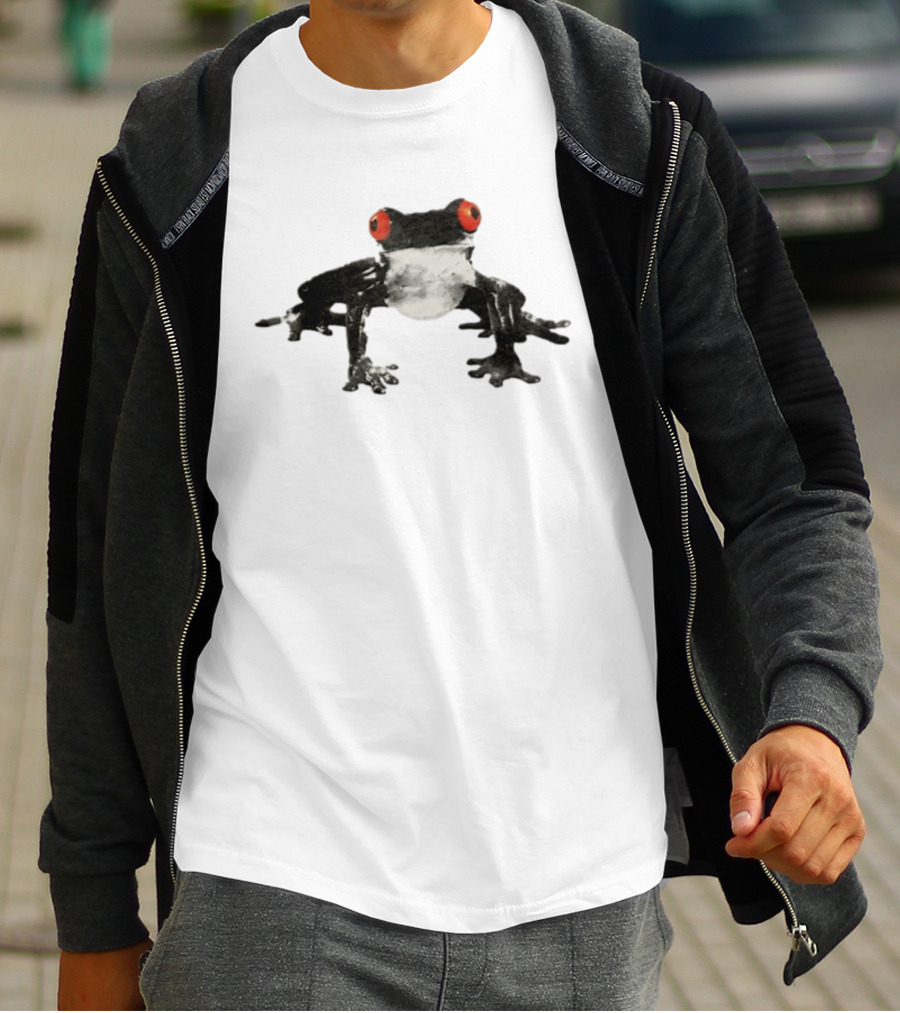 Red Eyed Tree Frog Black And White Monochrome Contrasting T-Shirt