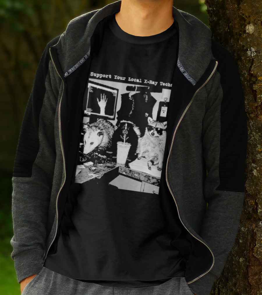 Support Your Local X Ray Techs Funny Raccoon Office Scene T-Shirt