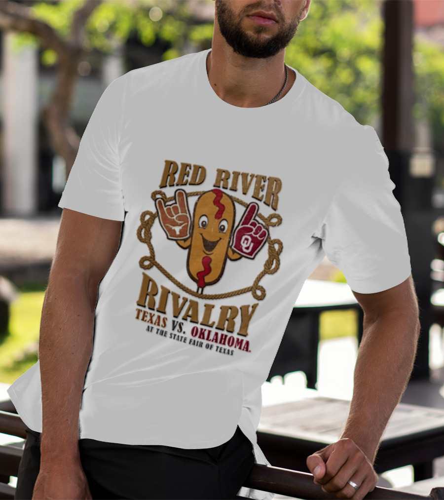Red River Rivalry Texas Vs Oklahoma State Fair Of Texas Corn Dog T-Shirt