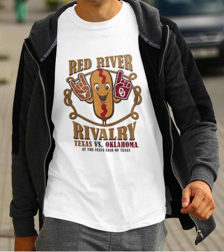Red River Rivalry Texas Vs Oklahoma State Fair Of Texas Corn Dog T-Shirt