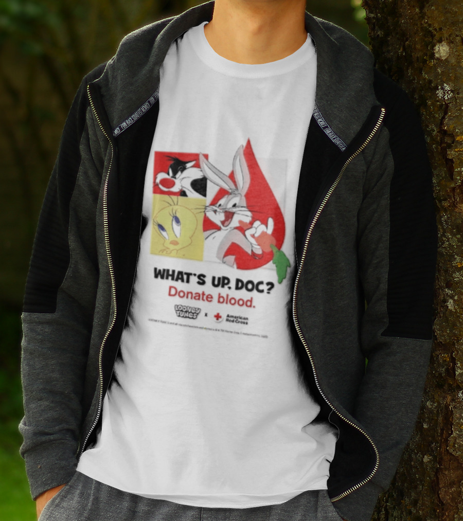 What's Up Doc Donate Blood Looney Tunes American Red Cross Bugs Bunny Tweety Bird T-Shirt