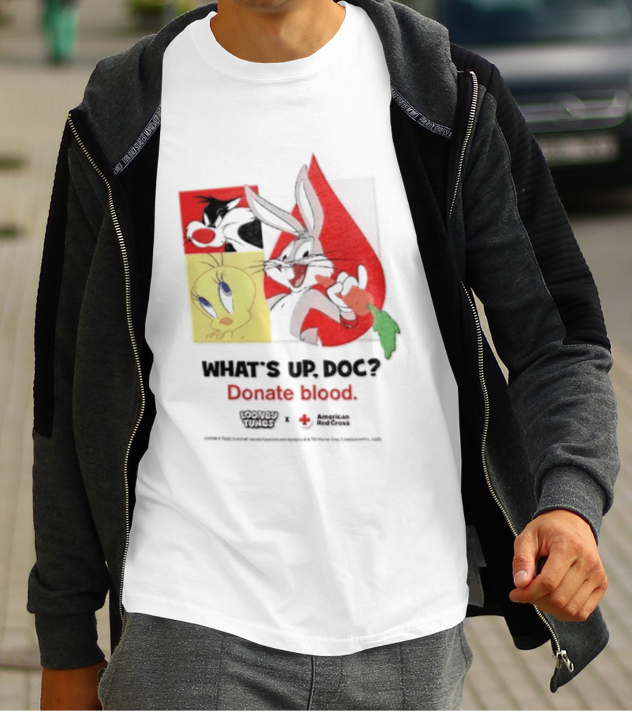 What's Up Doc Donate Blood Looney Tunes American Red Cross Bugs Bunny Tweety Bird T-Shirt